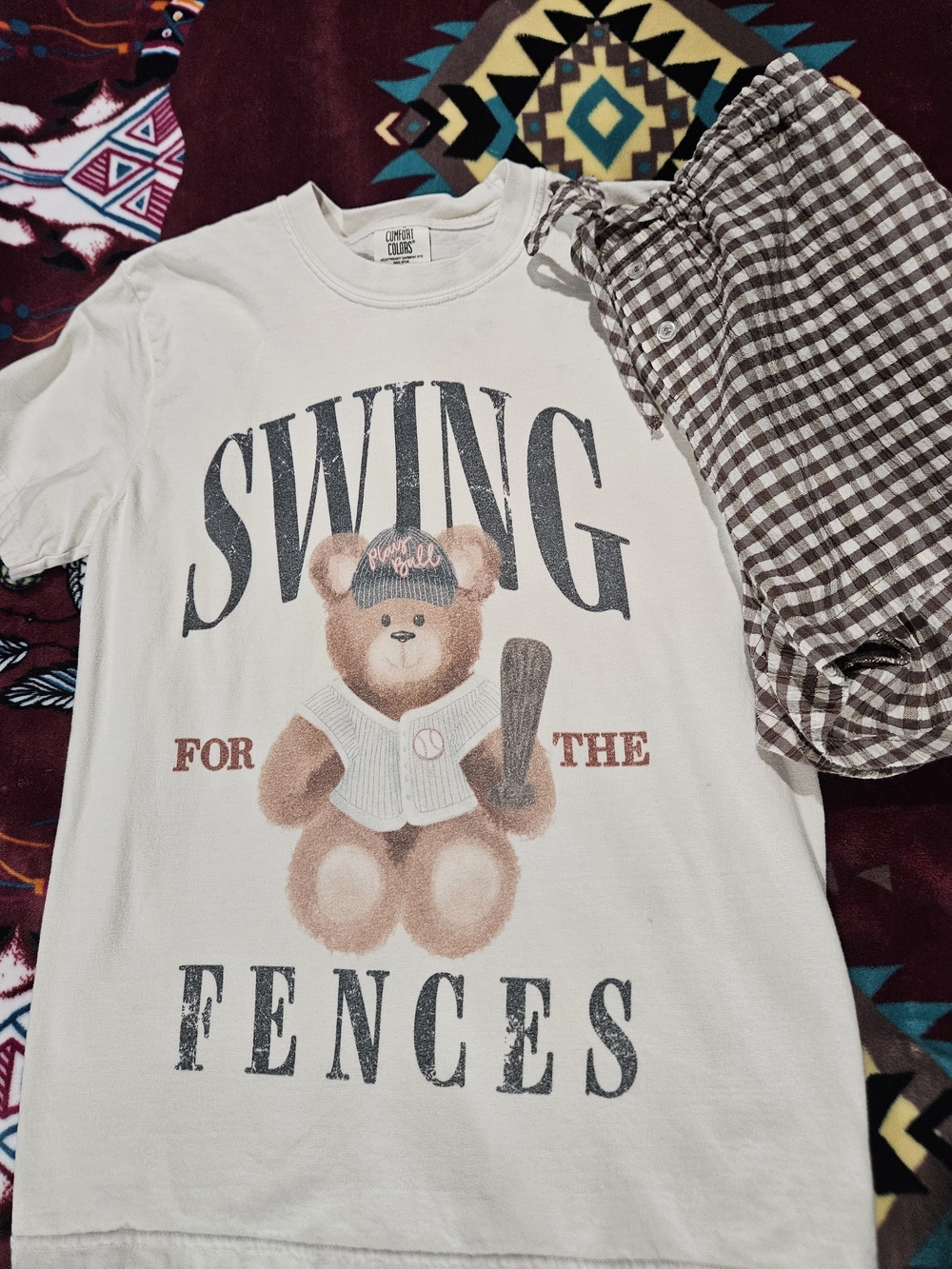 Comfort Colors Cream 'Swing for the Fences' Teddy Baseball Tee